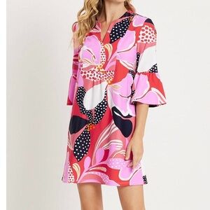 Jude Connally Kerry Dress Mod  Garden Poppy Vibrant Abstract Print Shift M